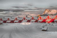 Red houses in the snow