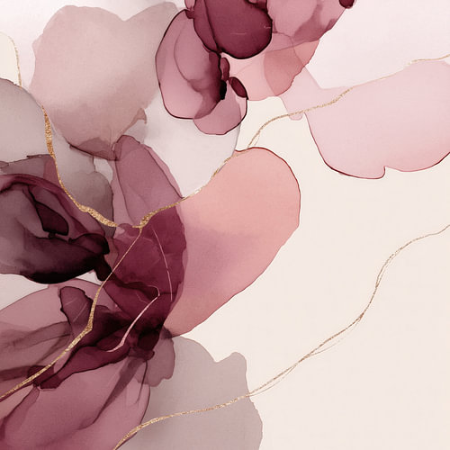 Abstracte roze bloemblaadjes met gouden lijnen