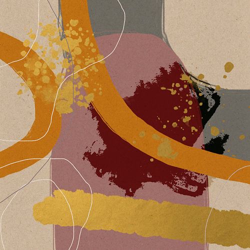 Abstracte Geometrische Organische Vormen en Lijnen in Goud, Roze en Beige.