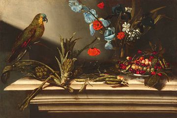 Stilleben mit Artischocken und einem Papagei, Italienisch 17.