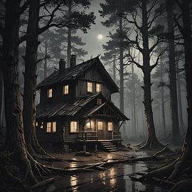 eine abgelegene Bayou-Hütte im Mondlicht von Nick Wendt