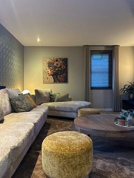 Klantfoto: Bloemen Vrouw | Vrouwen Profiel van Blikvanger Schilderijen