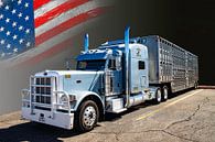 Amerikaanse Truck, Peterbilt, met veetransport-trailer. van Gert Hilbink thumbnail