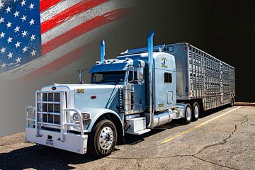 Amerikaanse Truck, Peterbilt, met veetransport-trailer. van Gert Hilbink