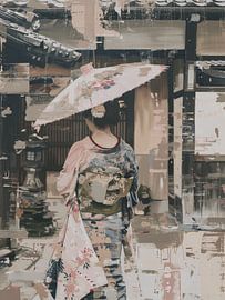 Geisha in Pastellfarben, modern und abstrakt von Studio Allee