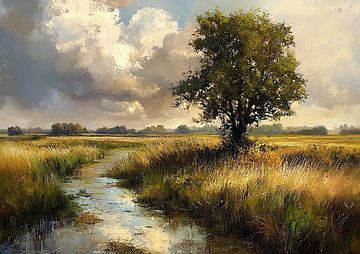 Polderlandschap van Abstract Schilderij