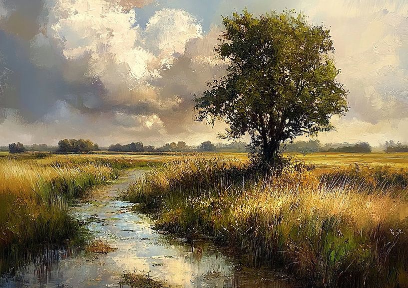 Polderlandschap van Abstract Schilderij