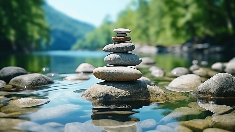 Pierres zen dans une rivière au bord de l'eau par Animaflora PicsStock