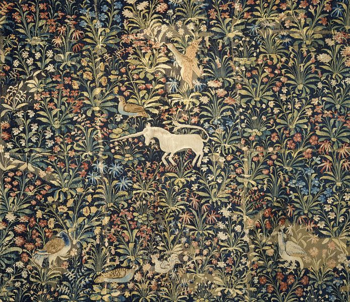 Tapisserie de Millefleur, avec une licorne par Des maîtres magistraux
