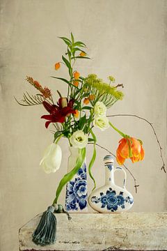 Fresh Spring Bouquet. Delft Blue. Still life with flowers. by Alie Ekkelenkamp