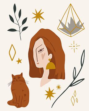 Illustratie: Vrouw met kat van Studio Allee