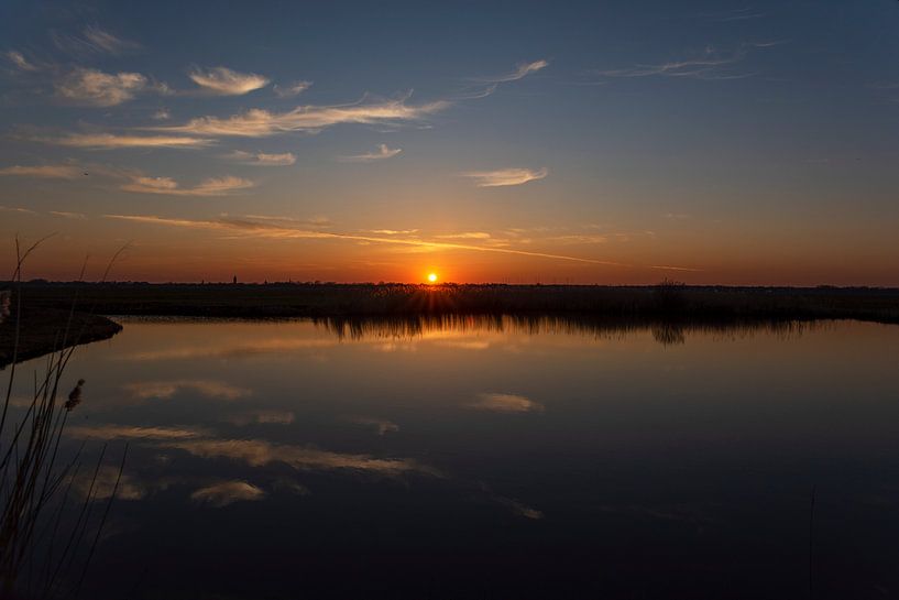 Zonsondergang Nederlands landschap Eempolder van Mark de Weger