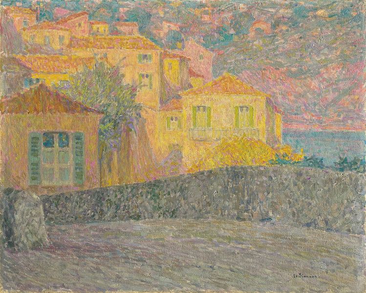 Huizen in de zon, Villefranche-sur-Mer, Henri Le Sidaner van Meesterlijcke Meesters