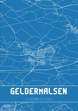 Blauwdruk | Landkaart | Geldermalsen (Gelderland) van MijnStadsPoster