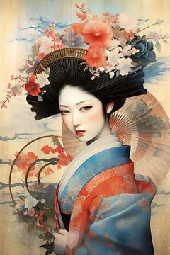 Geisha avec couronne de fleurs sur Peter Balan
