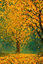 Farbenfroher goldener Herbstbaum im pointillistischen Stil von STUDIO ARTSY