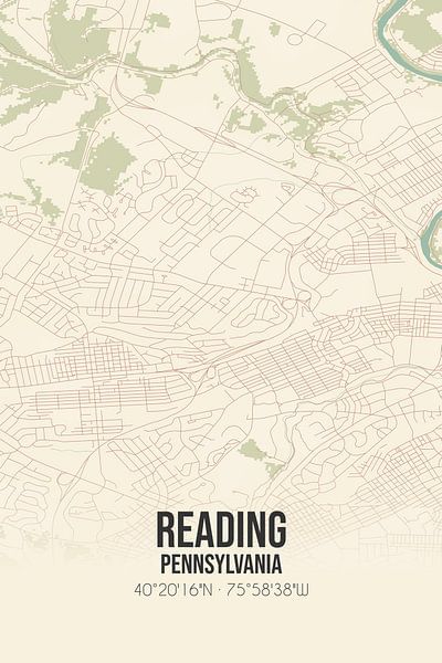 Carte ancienne de Reading (Pennsylvanie), États-Unis. par Affiches de lieux