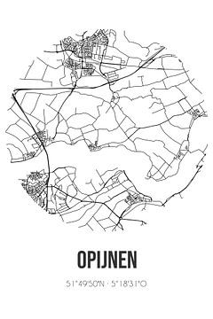 Opijnen (Gelderland) | Landkaart | Zwart-wit van Rezona