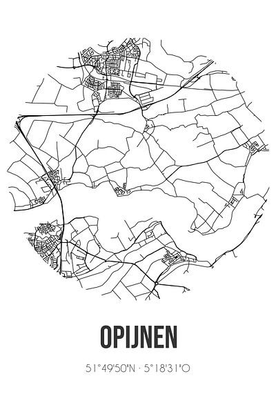 Opijnen (Gelderland) | Map | Black and white by Prints of Place