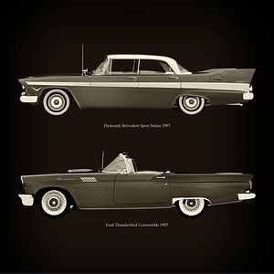 Plymouth Belvedere Sport Sedan 1957 und Ford Thunderbird Cabriolet 1957