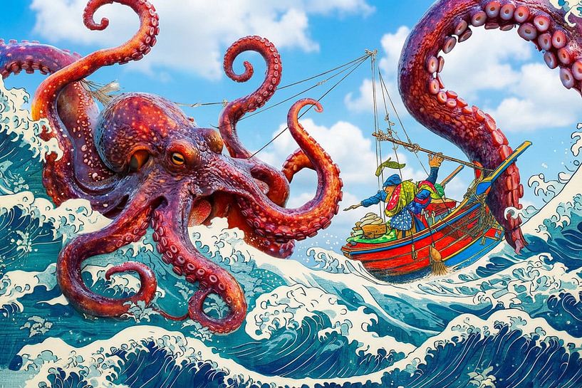 Pêcheur d'art japonais avec des calmars par Egon Zitter