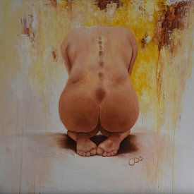 Female nude against abstract background. by Jos van de Venne