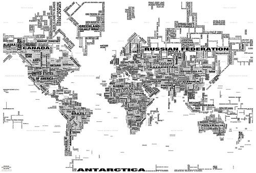 TYPOGRAFISCHE WHITE wereldkaart (bijgewerkt tot 2025)