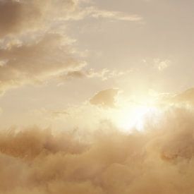 Panoramic picture yellow sea of clouds in the evening sun by Besa Art