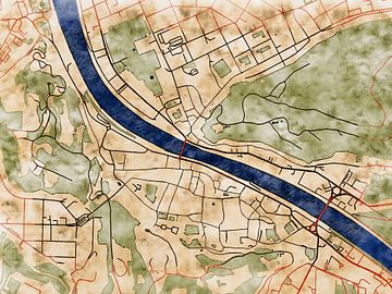 Kaart van Salzburg centrum in de stijl 'Serene Summer' van Maporia