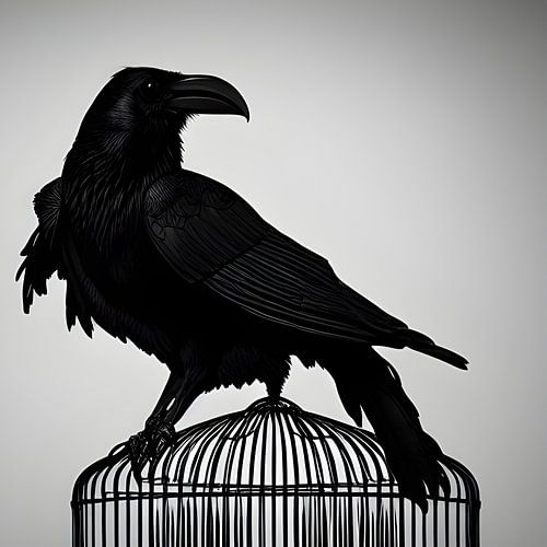 Der schwarze Rabe in seinem Käfig