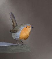 Aquarel roodborstje op plank