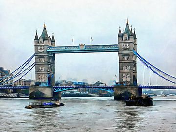Gemeerde boten en de Tower Bridge van Dorothy Berry-Lound