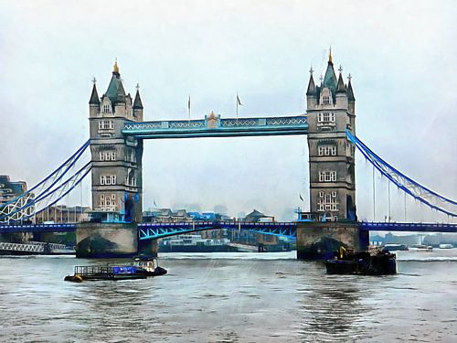 Gemeerde boten en de Tower Bridge