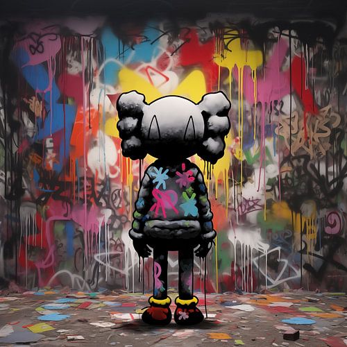 Ode an die Ikonen Eine hochwertige Zeichnung von KAWS, Banksy und ikonischen Referenzen der Popkultur