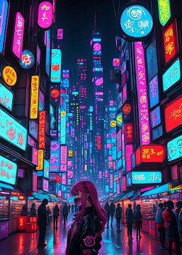 anime women with mask in cyberpunk market by jauhari picture graphic