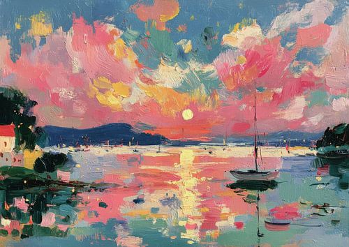 Zonsondergang boven de baai van het eiland - Impressionisme