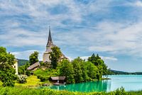 A view of the churches of Maria Woerth on Lake Woerthersee in Au