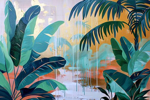 Kleurrijk abstract schilderij van een regenwoud