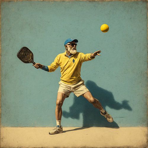 un homme barbu joue au padel