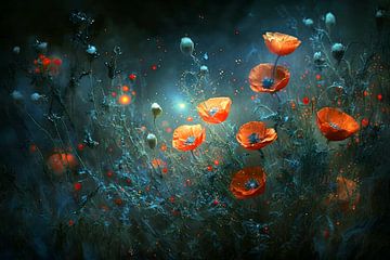 Mohnblumen in stimmungsvollem Mondlicht von Preet Lambon