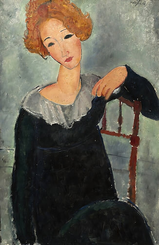 Die rothaarige Frau in Schwarz