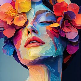 Kleurrijk bloemrijk portret modern van Wilma Mesman