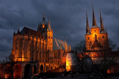 Cathedral and Severi Church in Erfurt in the blue hour