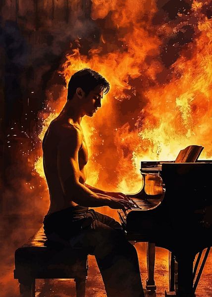 Homme jouant du piano Feu abstrait par MIROKKU