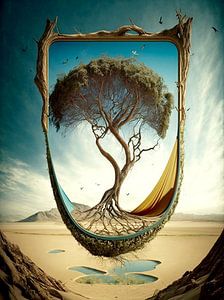 Surreal Baum Hängematte Landschaft Wüste Berge Wasser