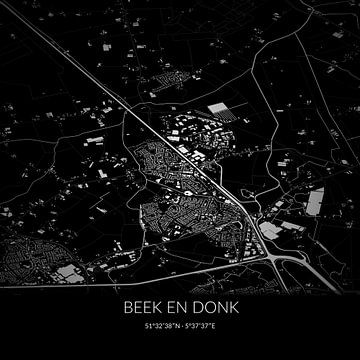 Schwarz-weiße Karte von Beek und Donk, Nordbrabant. von Rezona