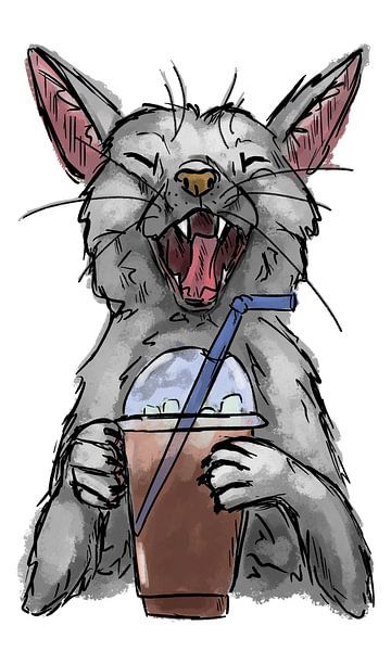 Yawning cat with coffee by Antiope33