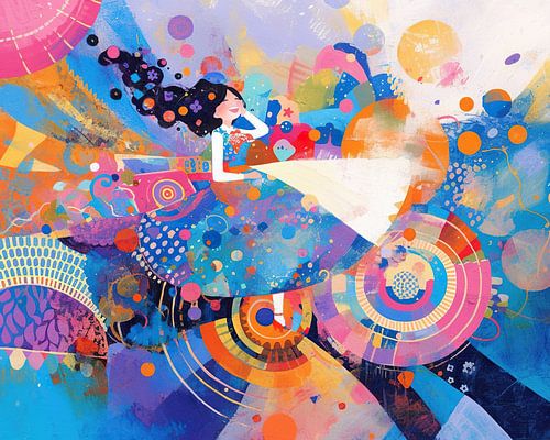 Frau in bunter Umgebung