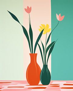 Bunte und fröhliche Collage mit Blumen