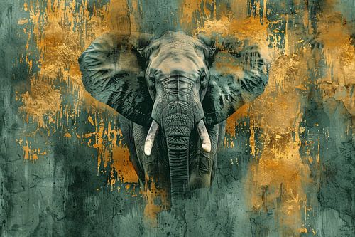 Mysterieus olifant portret met gouden accenten